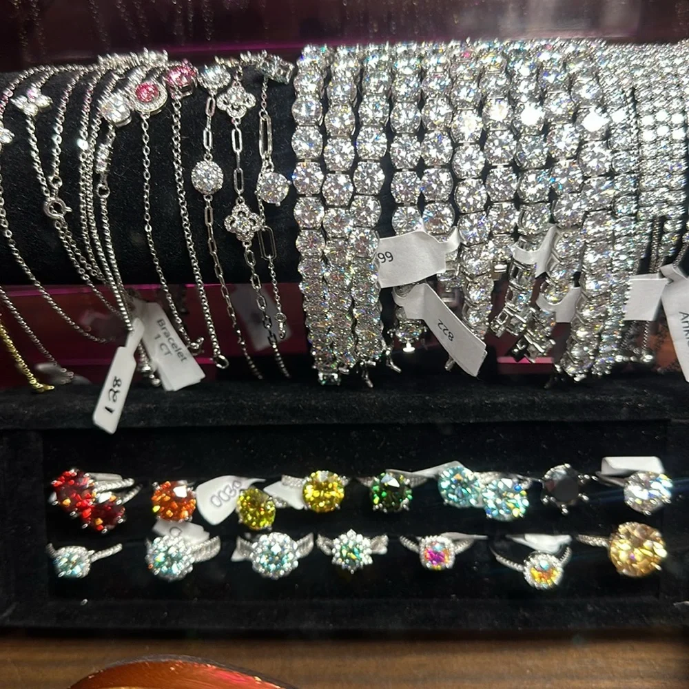 NEW ITEMS Huge Moissanite Jewelry 925 18k Ring Earring Necklace Tennis Bracelet